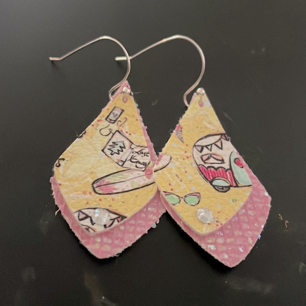 Camper and pink faux leather earrings